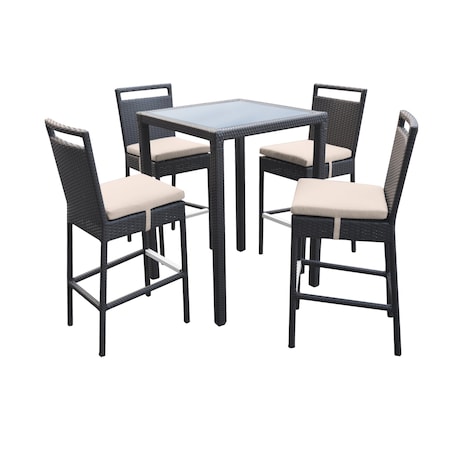 Armen Living Tropez Outdoor Patio Wicker Bar Set (Table with 4 barstools) SETODTRBE